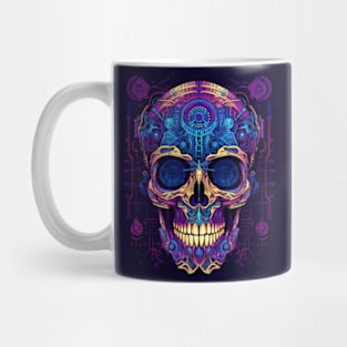 A surrealist vectorlike skull pattern in cyber punk style Mug